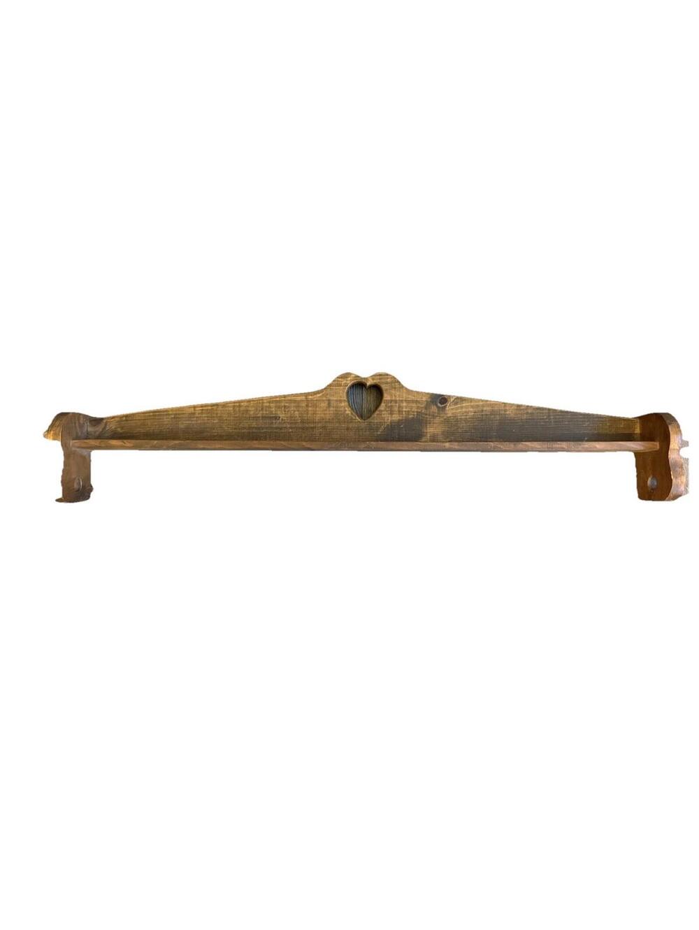 Vintage Heart cutout solid wood oak shelf without rod, cottagecore country